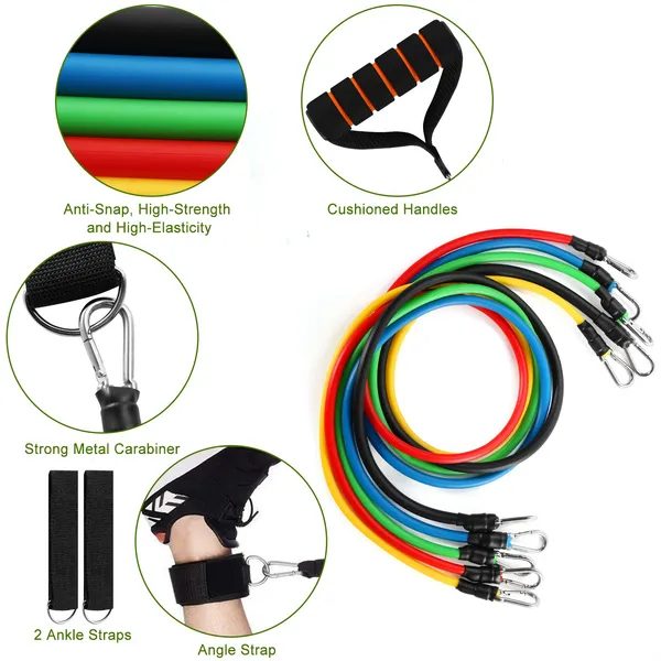 11Pcs Resistance Bands Set Fitness Workout Tubes Exercise Tube Bands