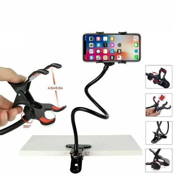 Universal Lazy Mobile Phone Gooseneck Stand Holder Flexible Bed Desk Table Clip
