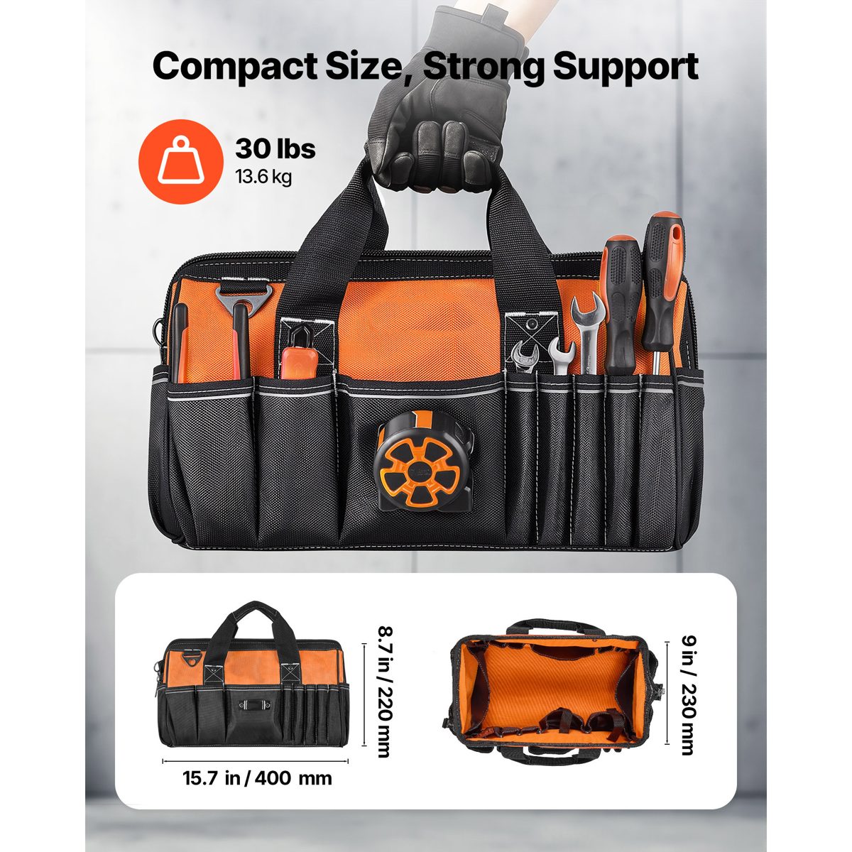 Tool Bag, 15.7 Inch, 33-Pocket Portable Tool Box Organizer Storage, Toolbox